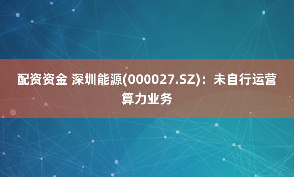 配资资金 深圳能源(000027.SZ)：未自行运营算力业务